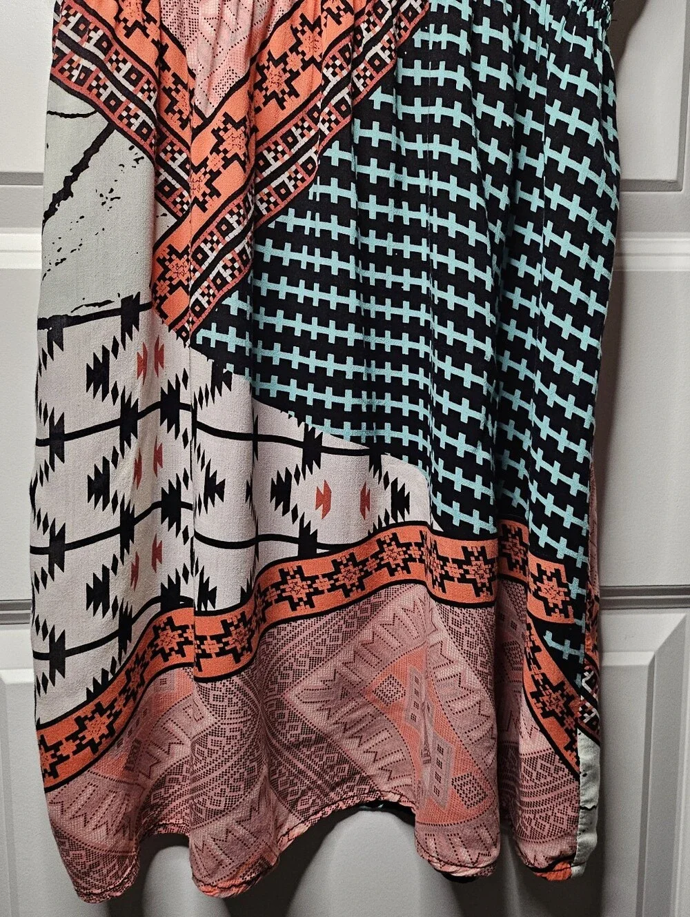 Eight Sixty Multi-Print Midi Dress in Coral, Teal, Cream - Picture 7 of 14